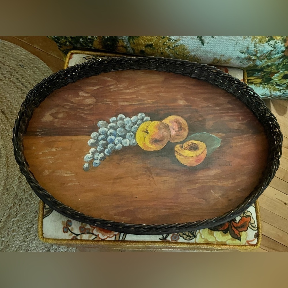 Large Vintage Hand Painted tray Wall hanging Art 22”x15” -Amazing piece !​​​​​​ - Picture 4 of 13